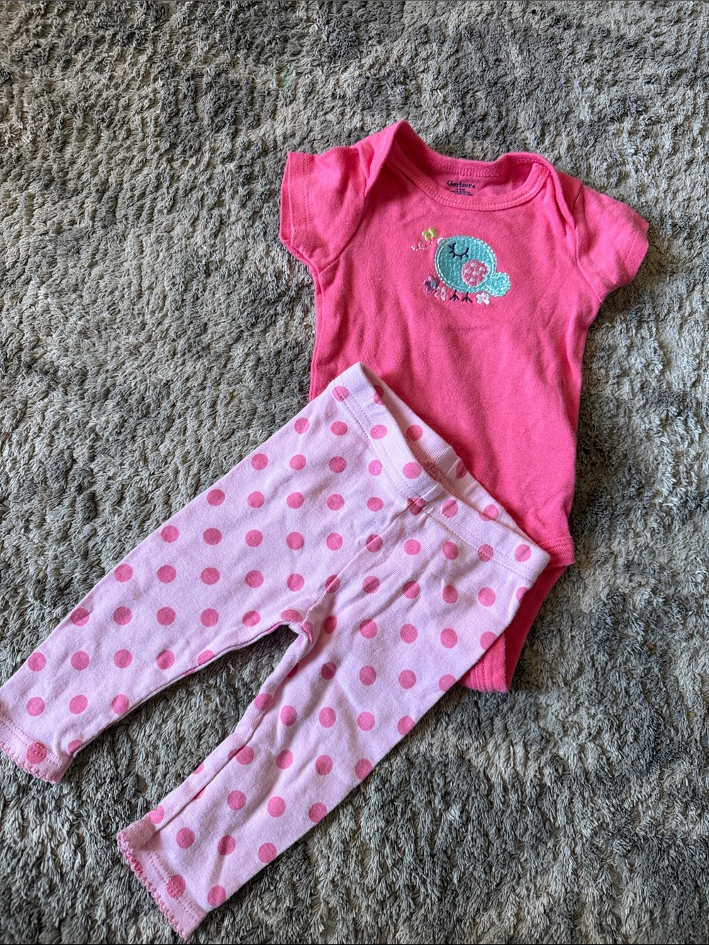 Gerber Pink Baby Girl Matching Set with Polka Dot Pants